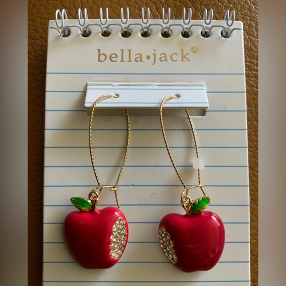Bella Jack Jewelry - NWOT 🍎 Bella Jack gold tone red enamel CZ apple lightweight 2.5” earrings